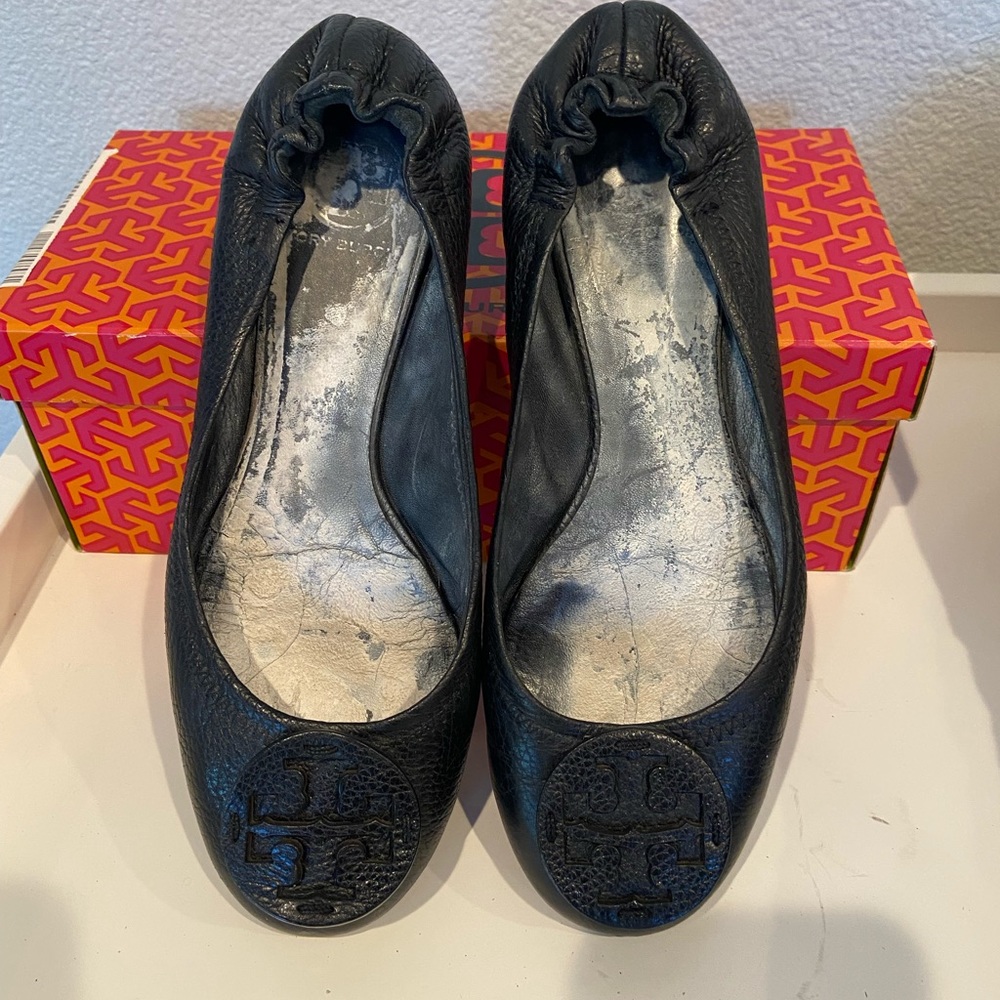 Tory Burch Black Leather Ballet Flat Reva 8.5